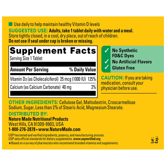 Vitamin D3 1000 IU (25 mcg) Tablets