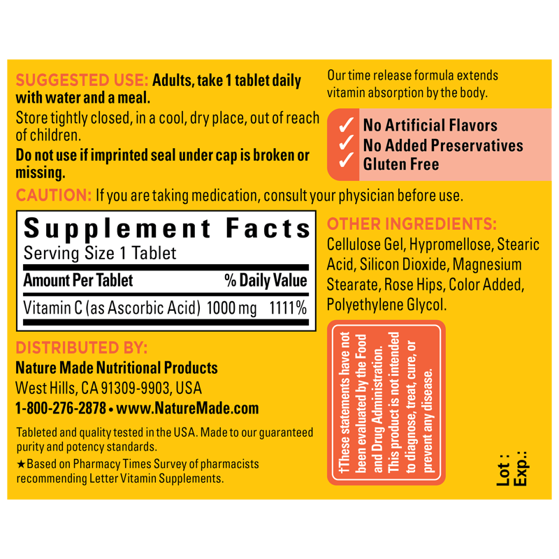 Vitamin C 1000 mg Time Release with Rose Hips Tablets