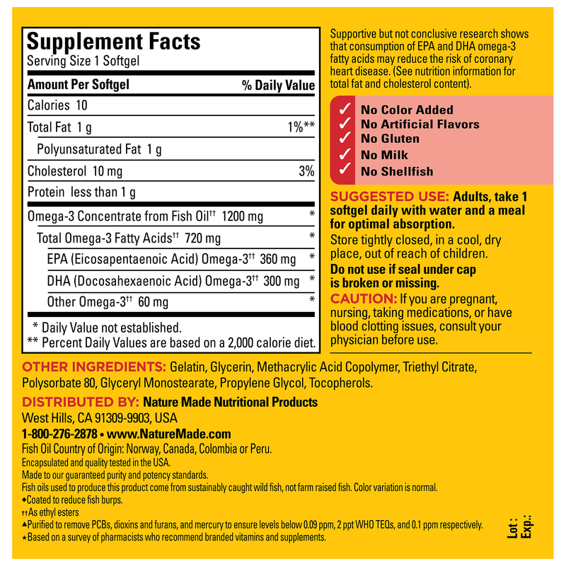Burp-Less♦ Omega-3 From Fish Oil 1200 mg Softgels, One Per Day