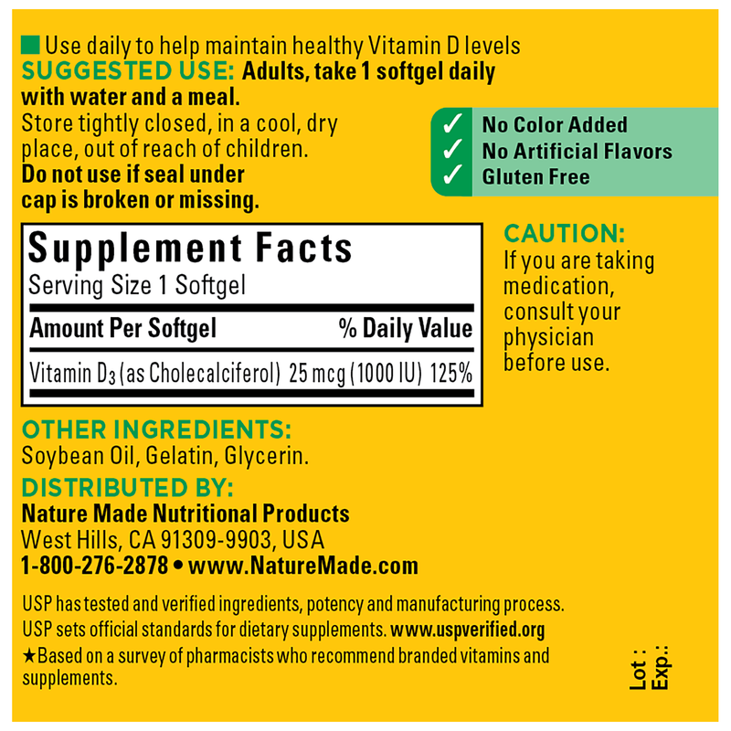 Vitamin D3 1000 IU (25 mcg) Softgels