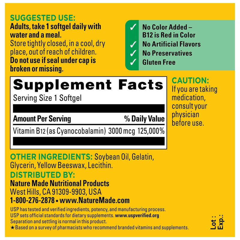 Vitamin B12 Extra Strength 3000 mcg Softgels