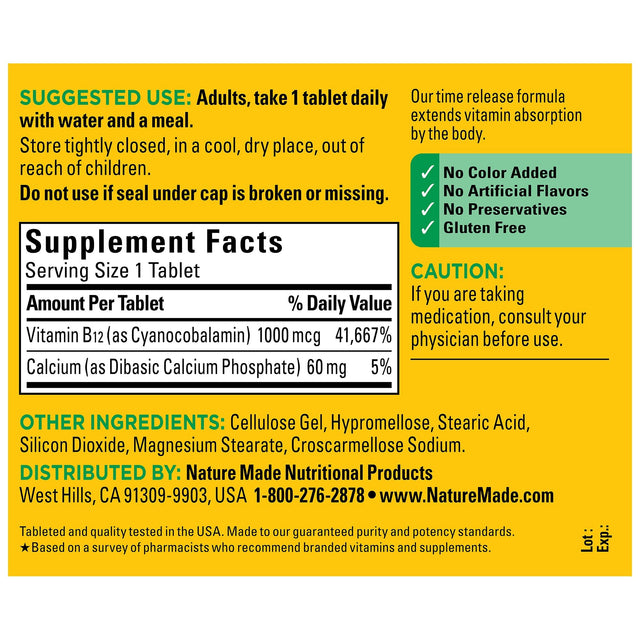 Vitamin B12 Time Release 1000 mcg Tablets