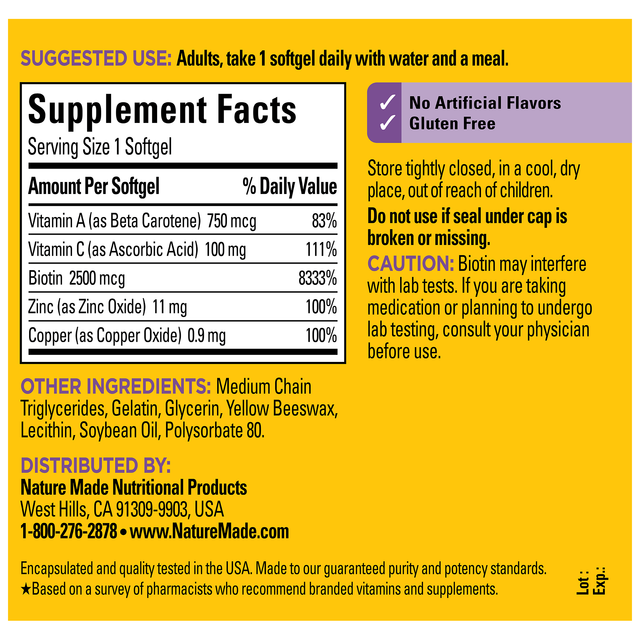 Hair-Skin-Nails‡ 2500 mcg Biotin Softgels