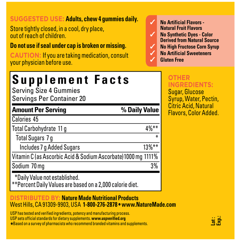 Vitamin C Gummies Maximum Strength Dosage‡ 1000 mg per serving
