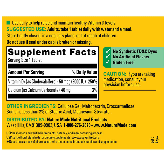 Vitamin D3 2000 IU (50 mcg) Tablets