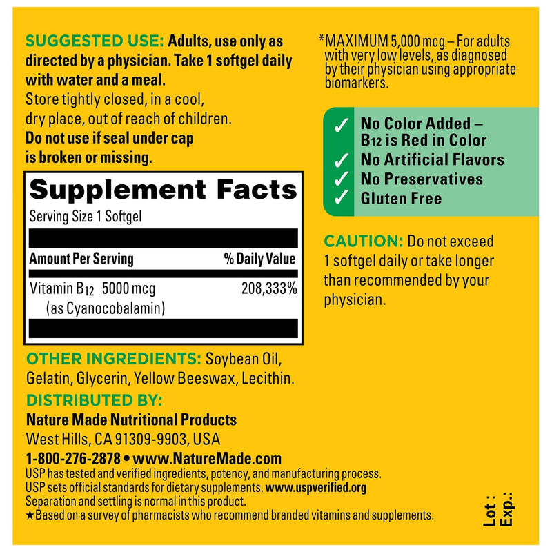 Vitamin B12 Maximum Strength 5000 mcg Softgels