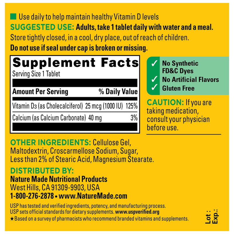Vitamin D3 1000 IU (25 mcg) Tablets