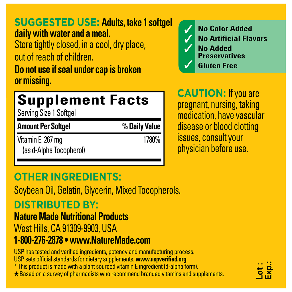 Vitamin E 400 IU (267 mg) d-Alpha Softgels