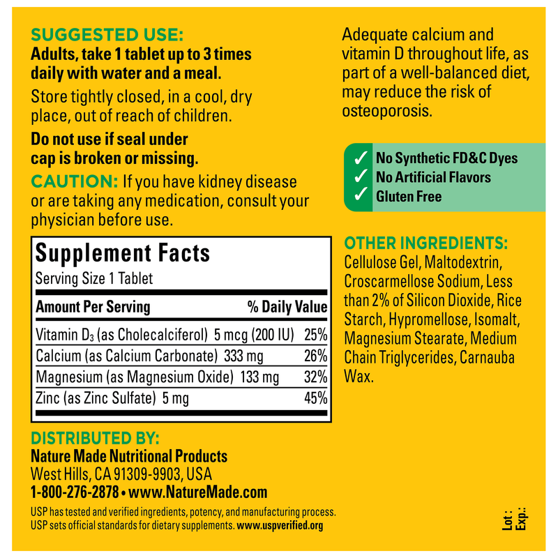 Calcium, Magnesium and Zinc with Vitamin D3 Tablets