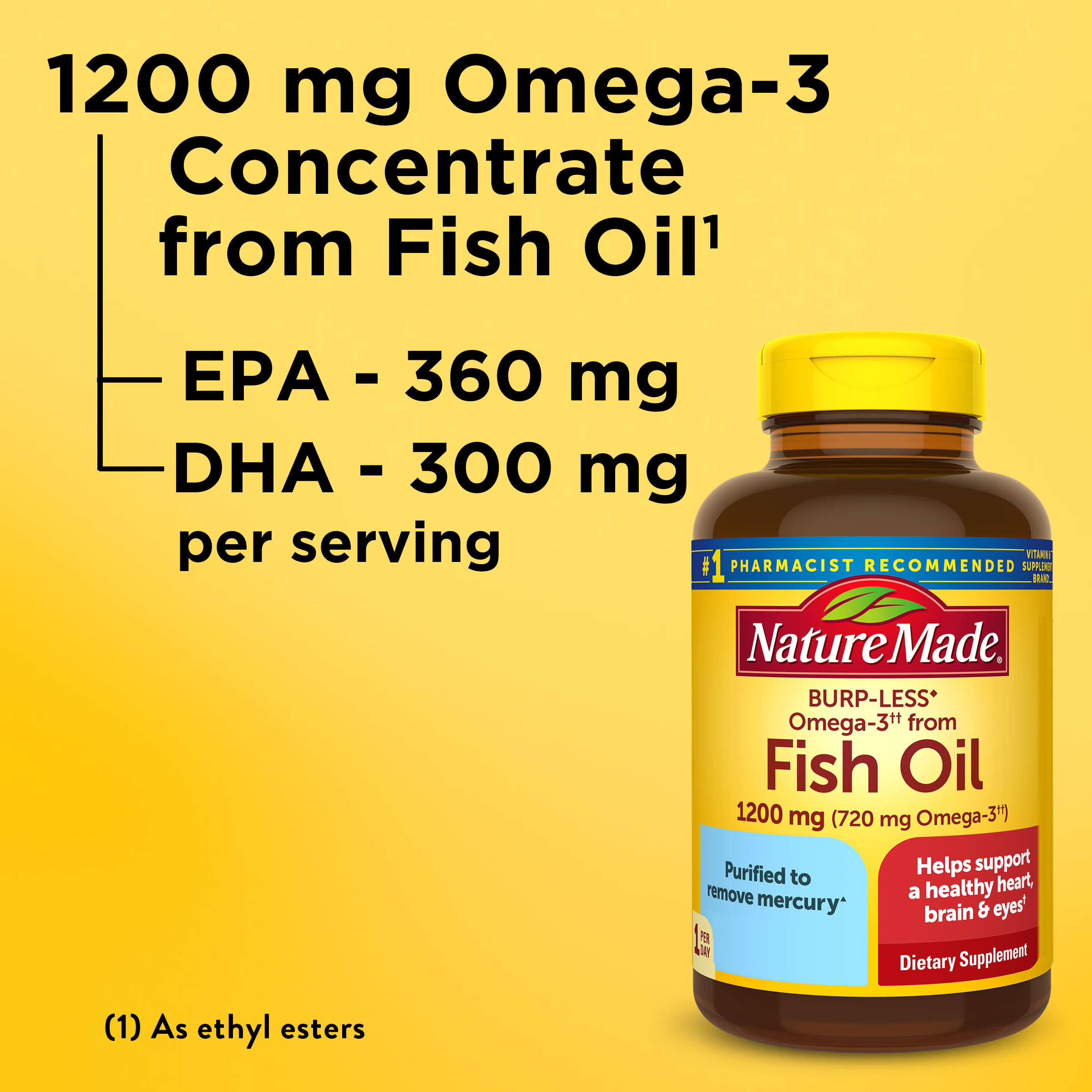 Burp-Less♦ Omega-3 From Fish Oil 1200 mg Softgels, One Per Day