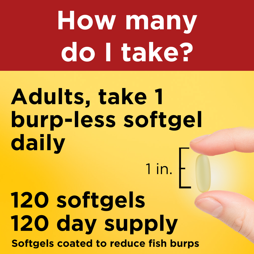 Burp-Less♦ Omega-3 From Fish Oil 1200 mg Softgels, One Per Day