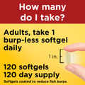 Burp-Less♦ Omega-3 From Fish Oil 1200 mg Softgels, One Per Day
