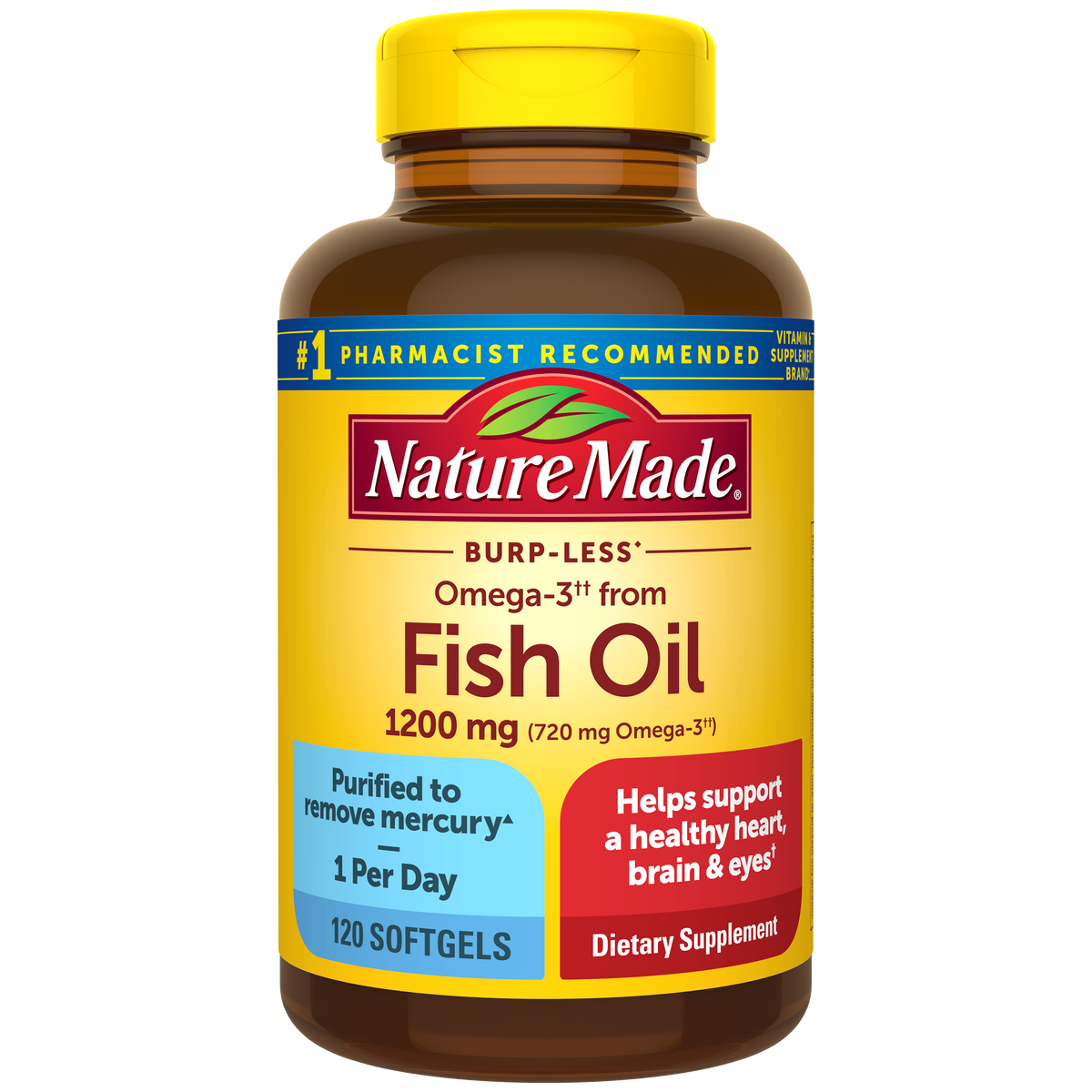 Burp-Less♦ Omega-3 From Fish Oil 1200 mg Softgels, One Per Day