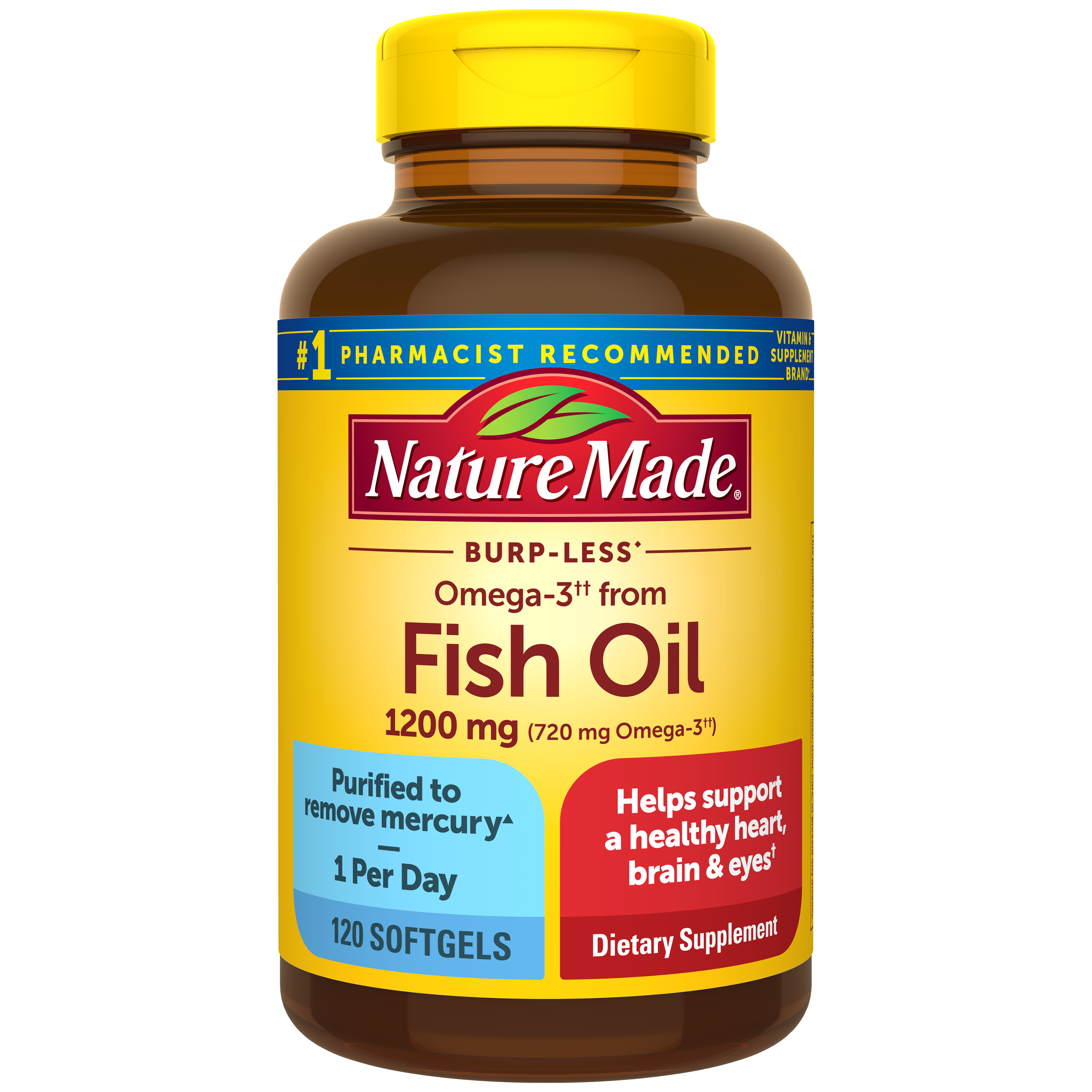 Burp-Less♦ Omega-3 From Fish Oil 1200 mg Softgels, One Per Day
