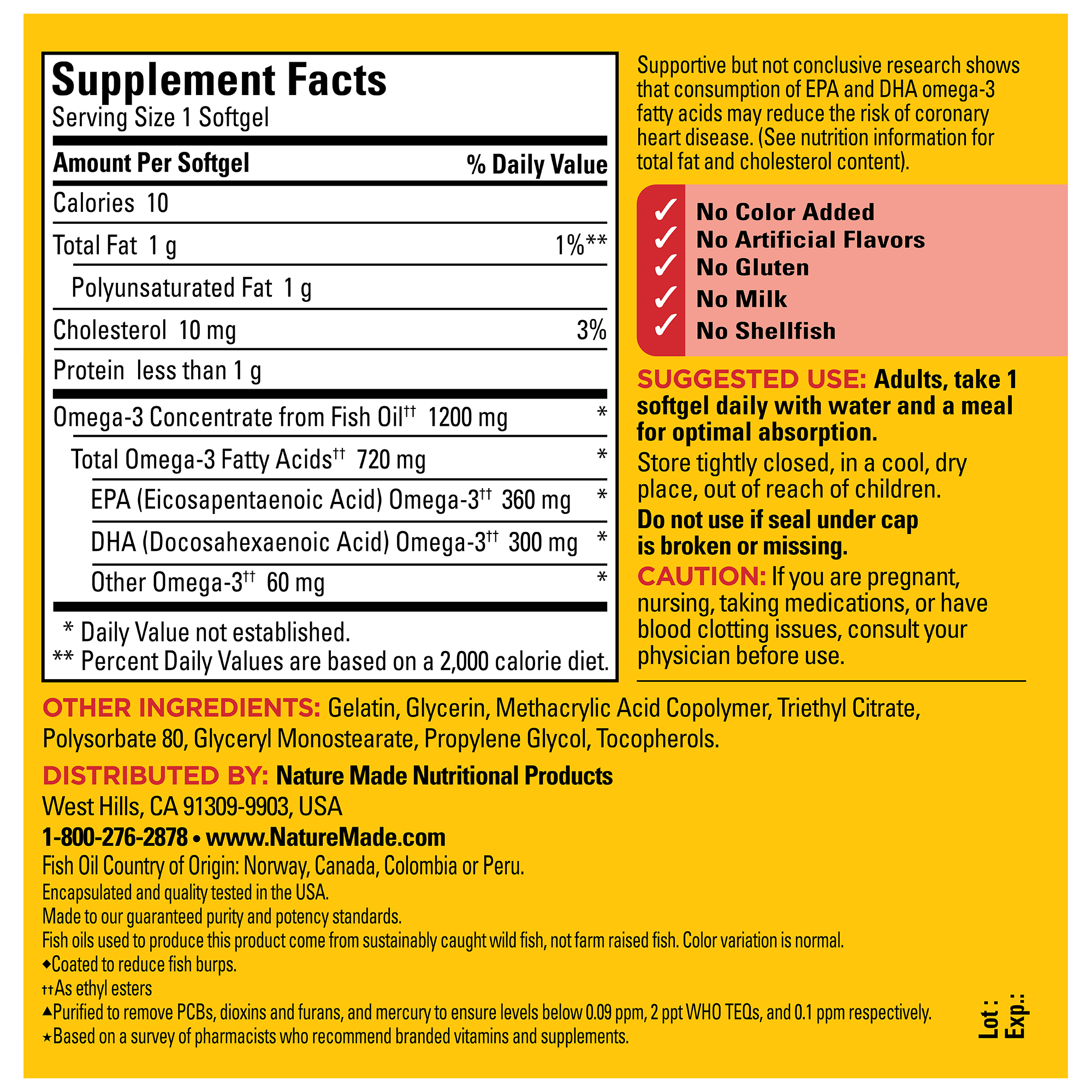Burp-Less♦ Omega-3 From Fish Oil 1200 mg Softgels, One Per Day