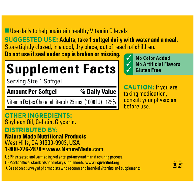 Vitamin D3 1000 IU (25 mcg) Softgels