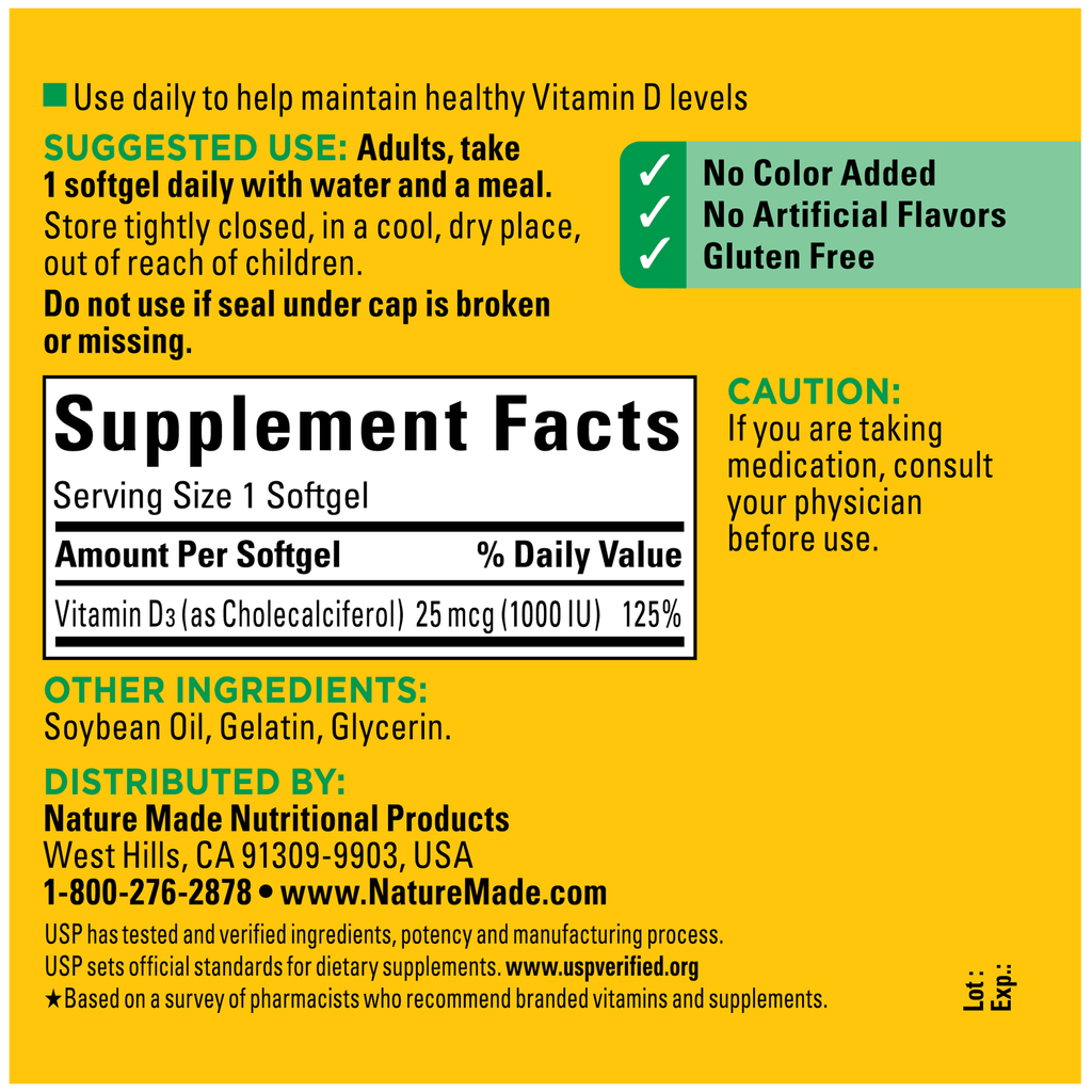 Vitamin D3 1000 IU (25 mcg) Softgels