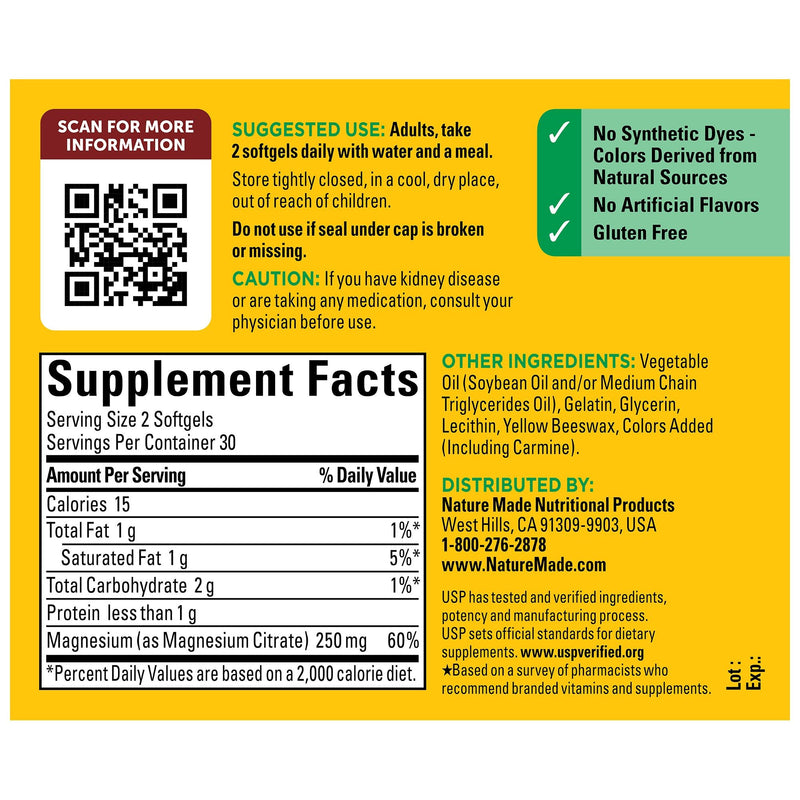 High Absorption Magnesium Citrate 250 mg Softgels