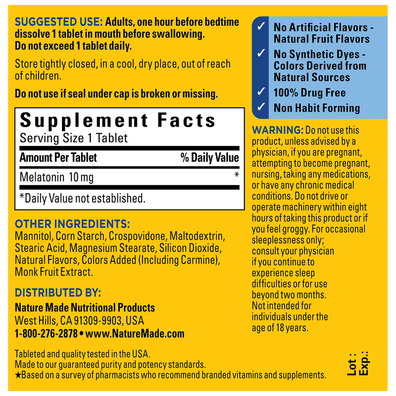 Fast Dissolve Melatonin Maximum Strength‡ 10 mg Tablets