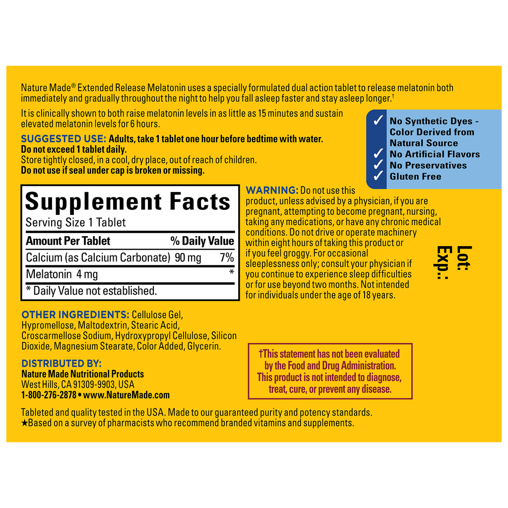 Extended Release Melatonin 4 mg Tablets