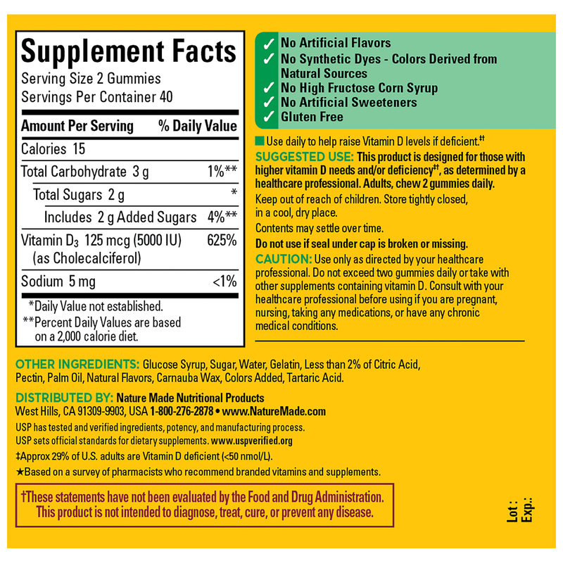 Vitamin D Extra Strength 5000 IU (125 mcg) Gummies