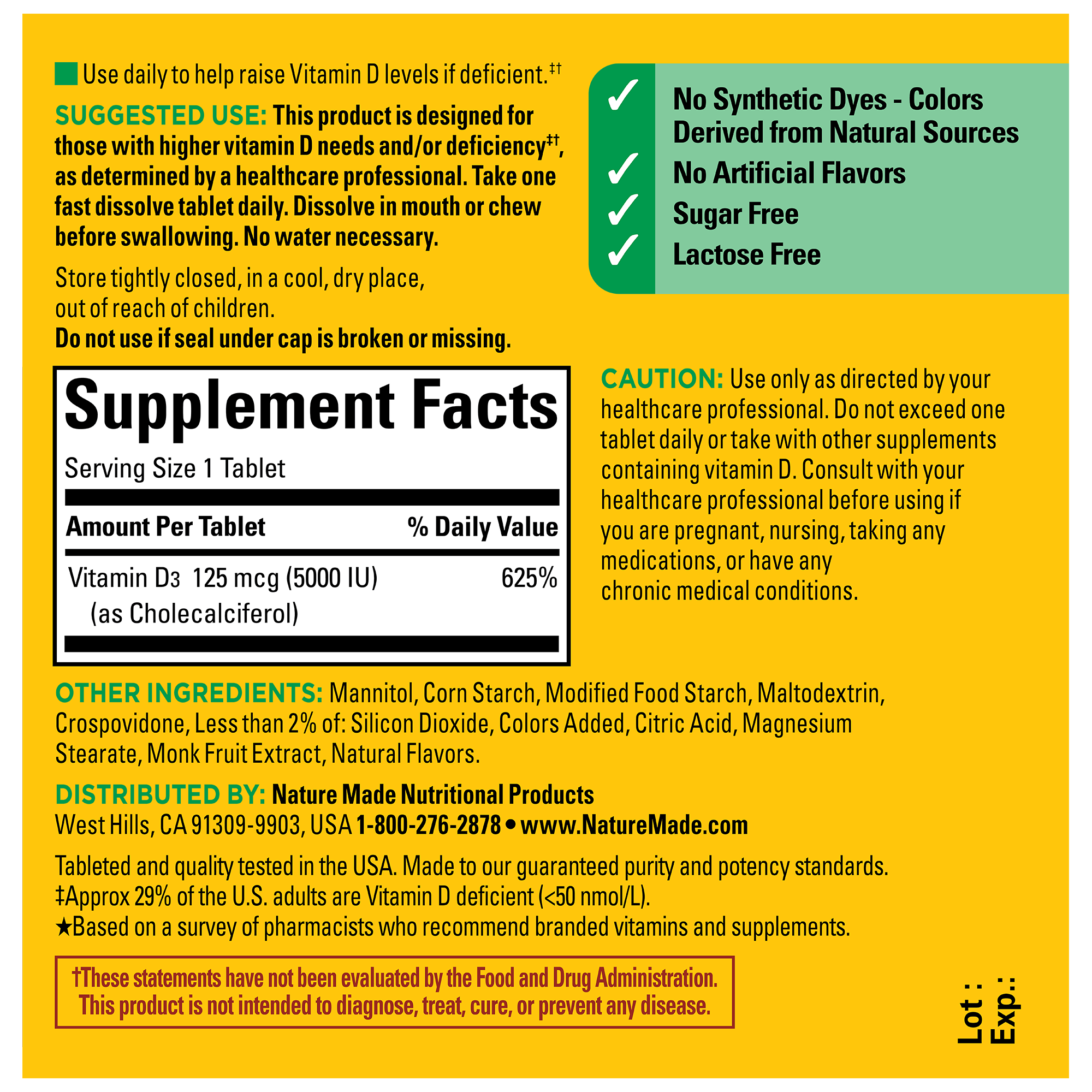Vitamin D3 5000 IU (125 mcg) Fast Dissolve Tablets