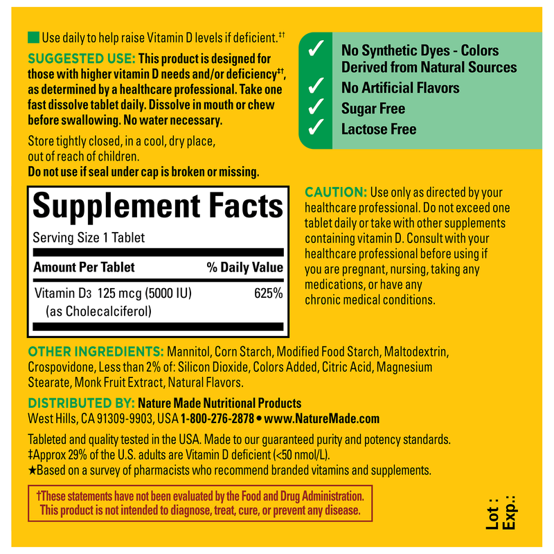 Vitamin D3 5000 IU (125 mcg) Fast Dissolve Tablets