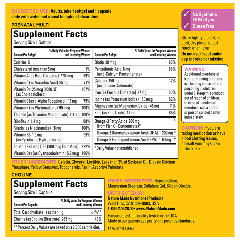 Prenatal Multivitamins + Choline Capsules