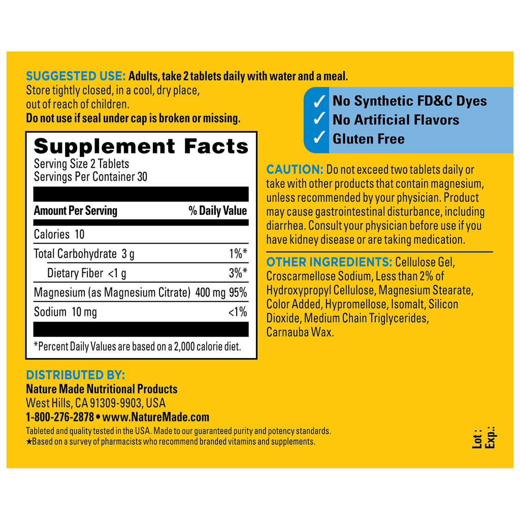 Magnesium Citrate Tablets Extra Strength Dosage High Absorption♦ 400 mg Per 2 Tablets