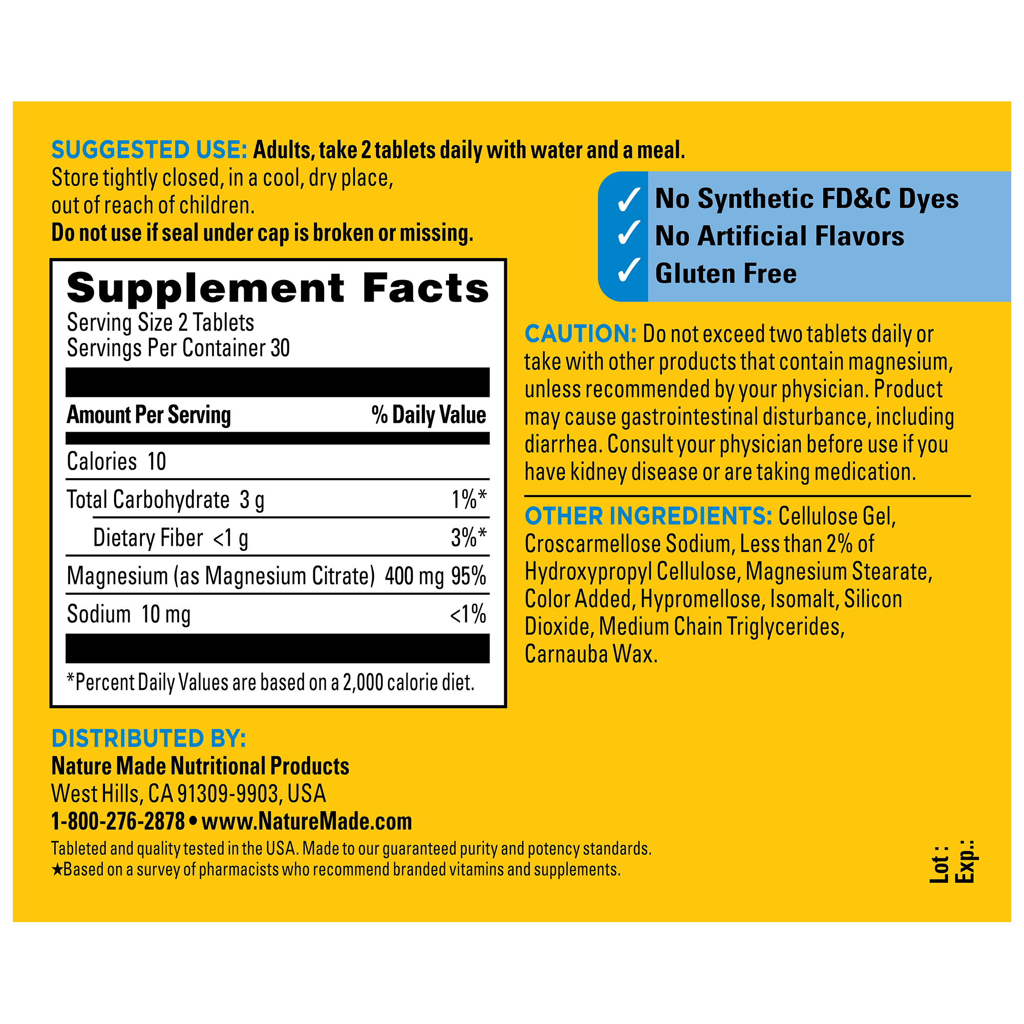 Magnesium Citrate Tablets Extra Strength Dosage High Absorption♦ 400 mg Per 2 Tablets