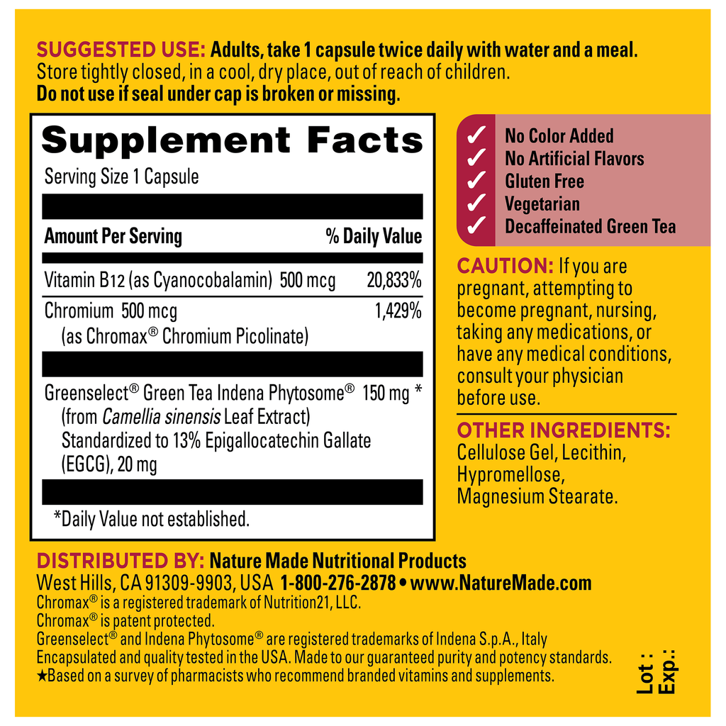 Metabolyze Capsules With Chromium, Green Tea Phytosome & B12