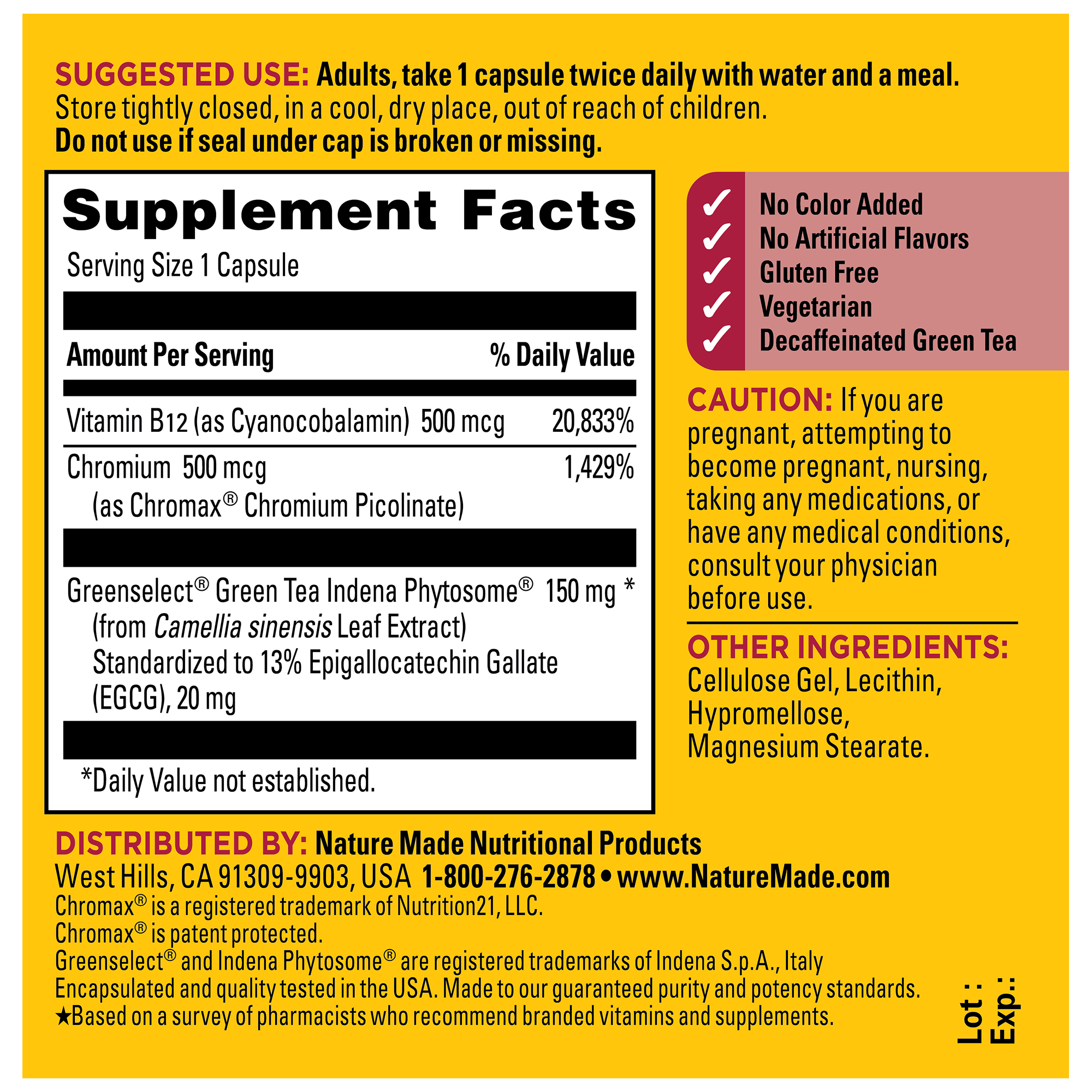 Metabolyze Capsules With Chromium, Green Tea Phytosome & B12
