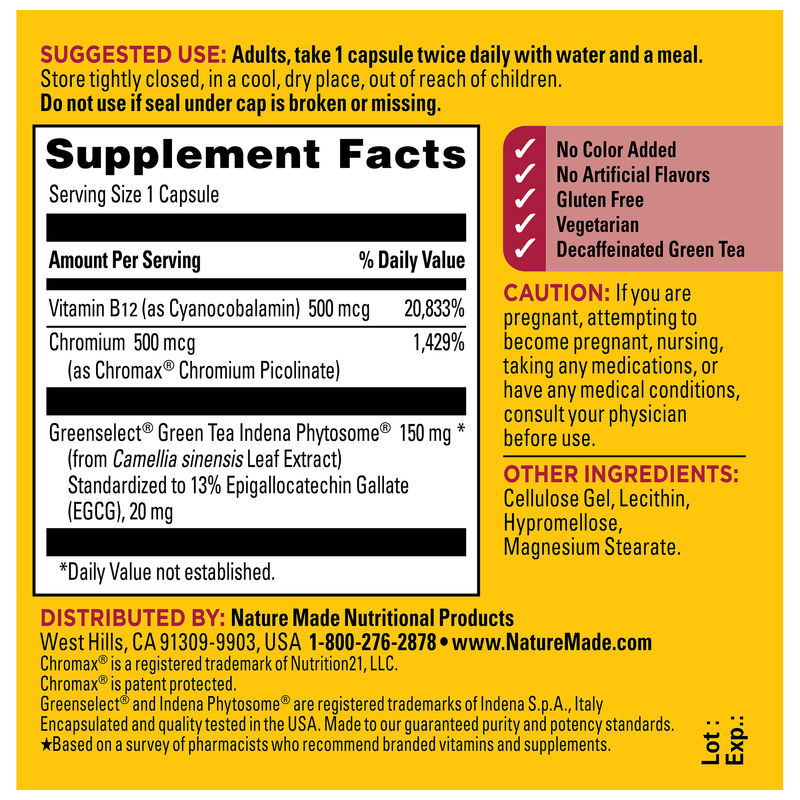 Metabolyze Capsules With Chromium, Green Tea Phytosome & B12
