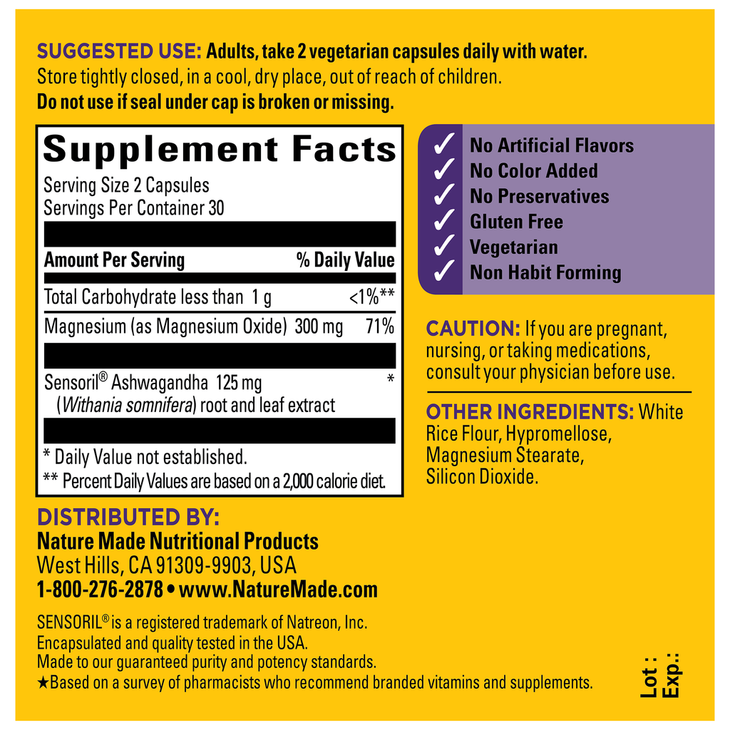 Magnesium 300 mg + Ashwagandha 125 mg Capsules