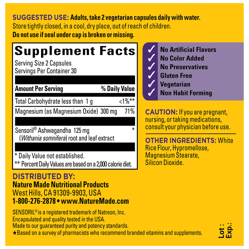 Magnesium 300 mg + Ashwagandha 125 mg Capsules